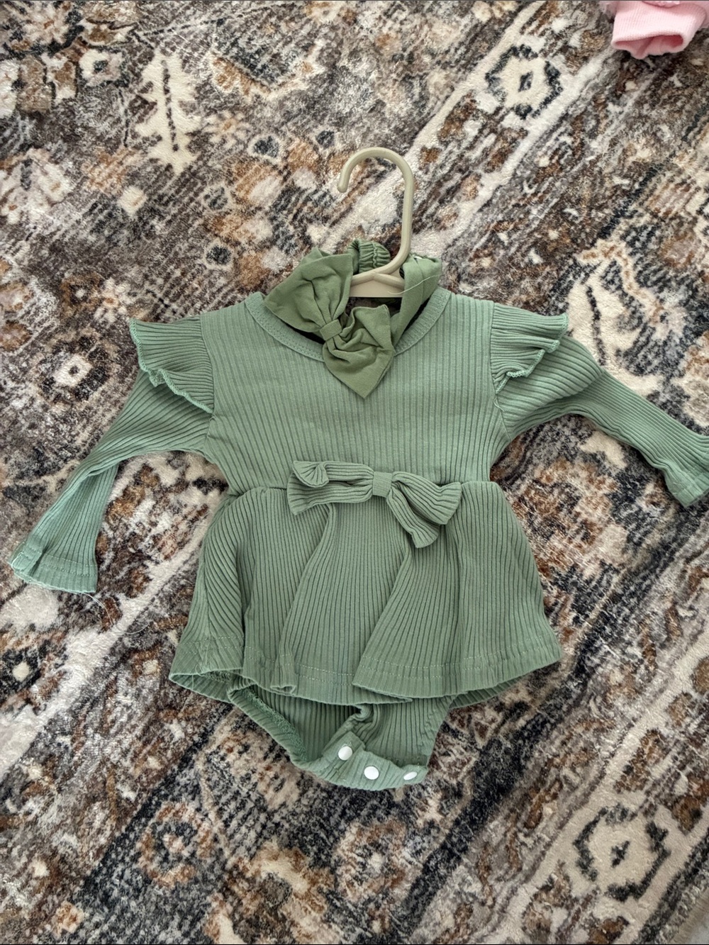 SHEIN Olive Green Ribbed Bow One-Piece